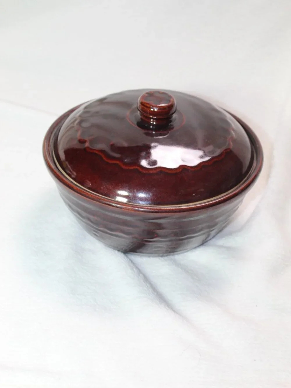 Vintage Marcrest Stoneware Brown Daisy Dot Ovenproof Dish Pot Lid Dutch 8